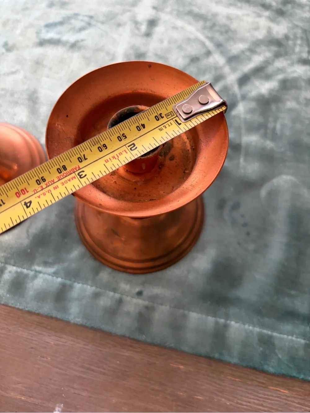 Copper Tone Wooden Base Candle Holders - Pair